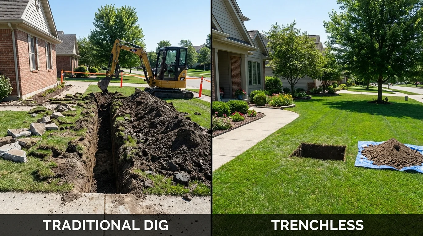 Trenchless sewer repair with minimal yard damage versus traditional excavation in Patterson, CA